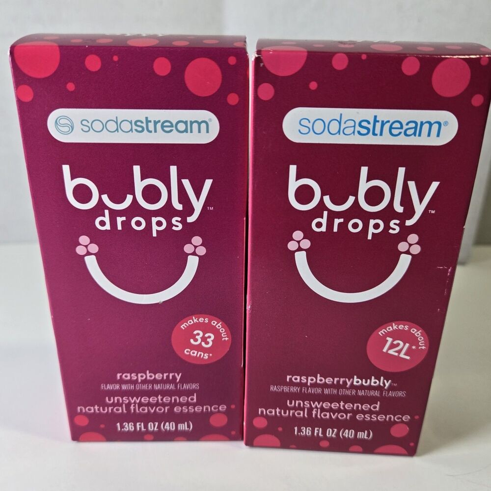 2-Pack SodaStream bubly Drops Raspberry Unsweet Flavor Essence 1.36 fl oz NIB